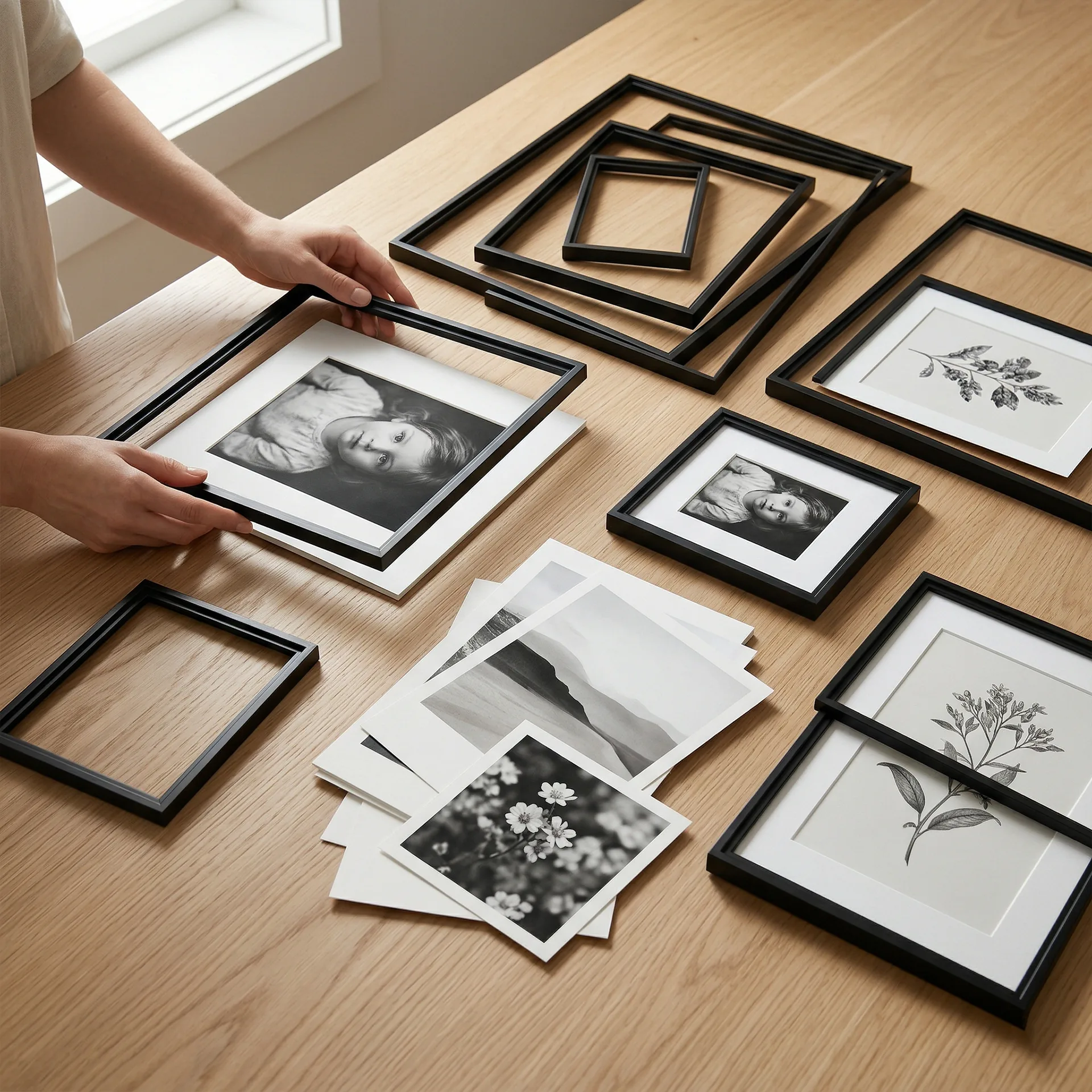 Build Your Own from an angled lifestyle view with mixed framed and unframed photo prints