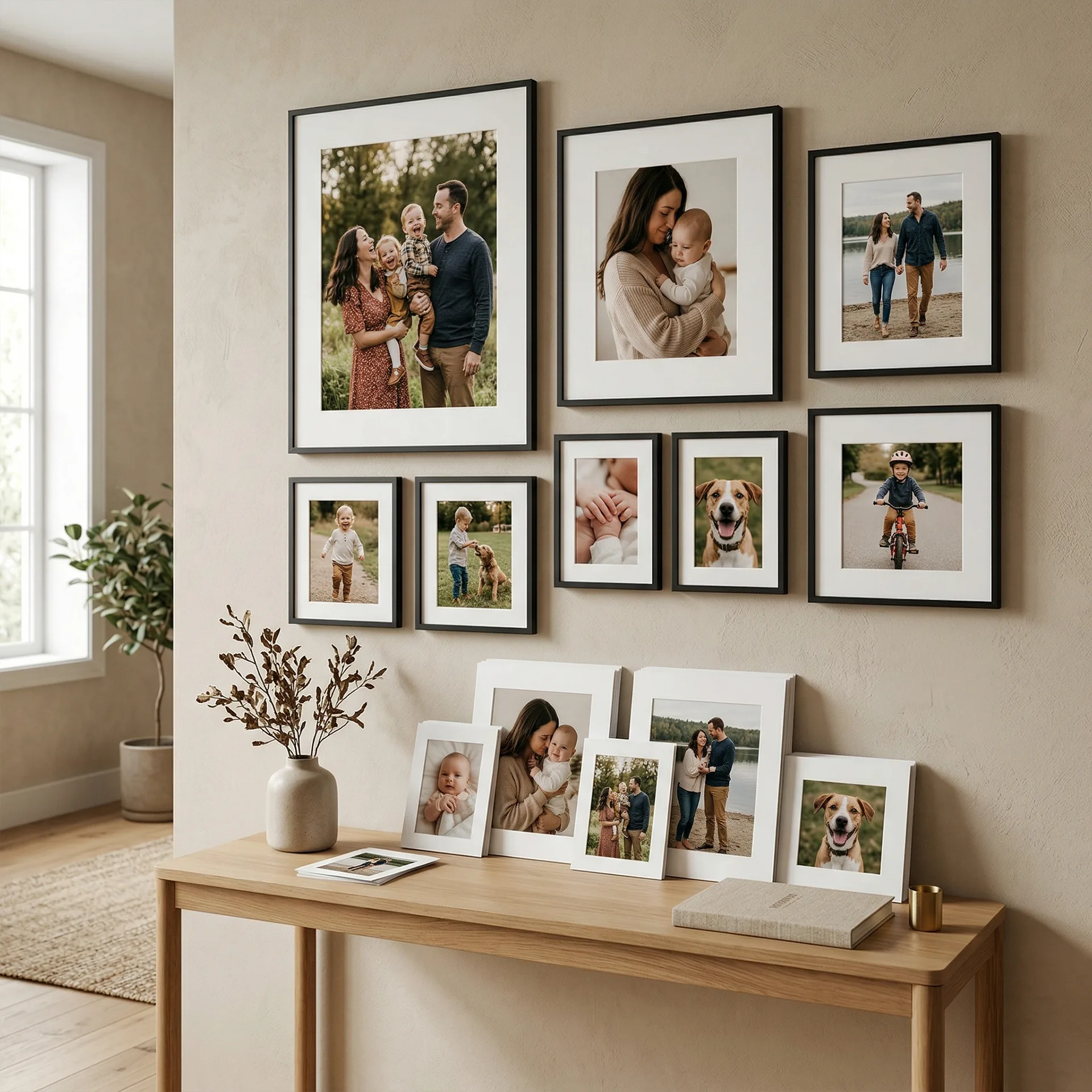 Close-up of Build Your Own mixed-size framed and unframed photo print details
