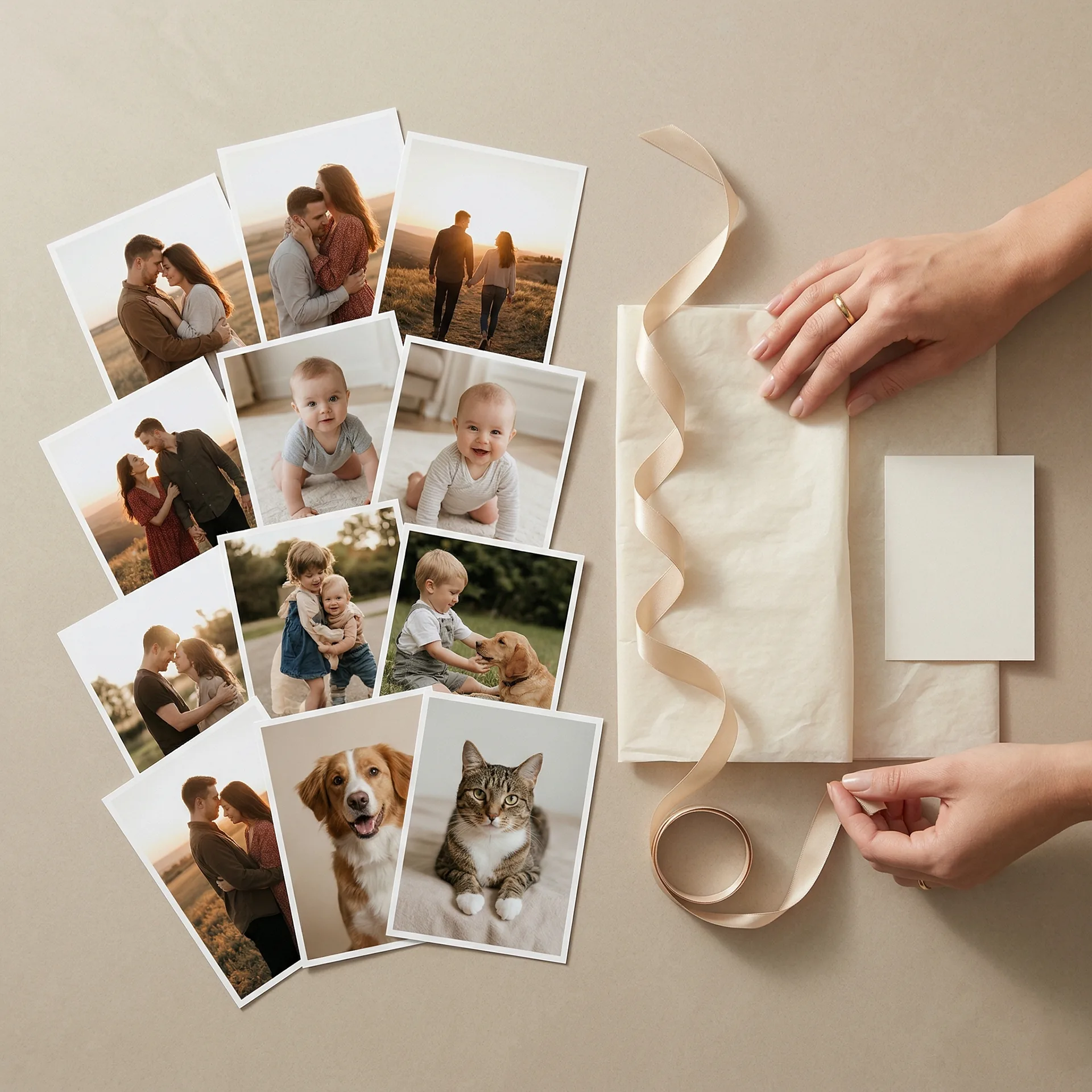 Keepsake Collection from an angled lifestyle view with 5 x 7 keepsake photo prints
