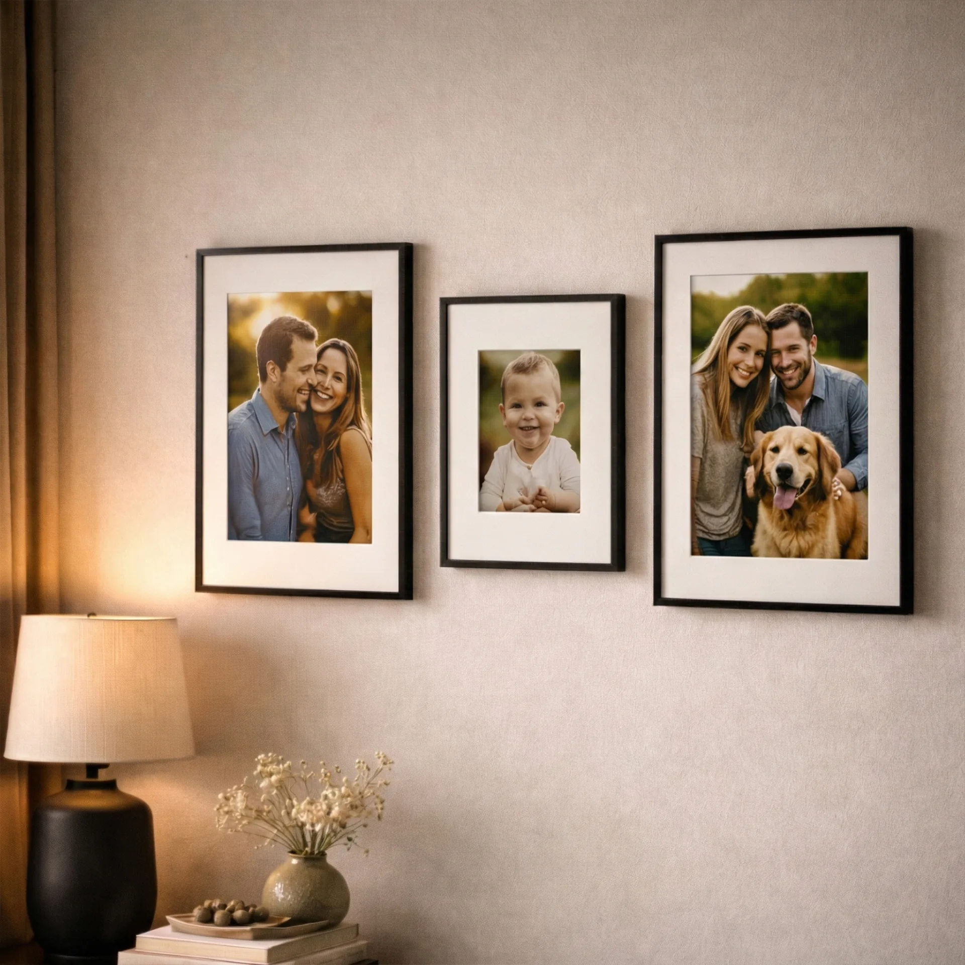 Signature Wall Set with two 12 x 16 prints and one 8 x 10 print in thin black frames